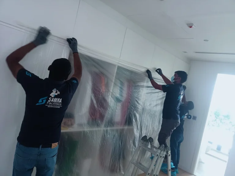 Samra Facilities team prepping a Dubai apartment for painting work