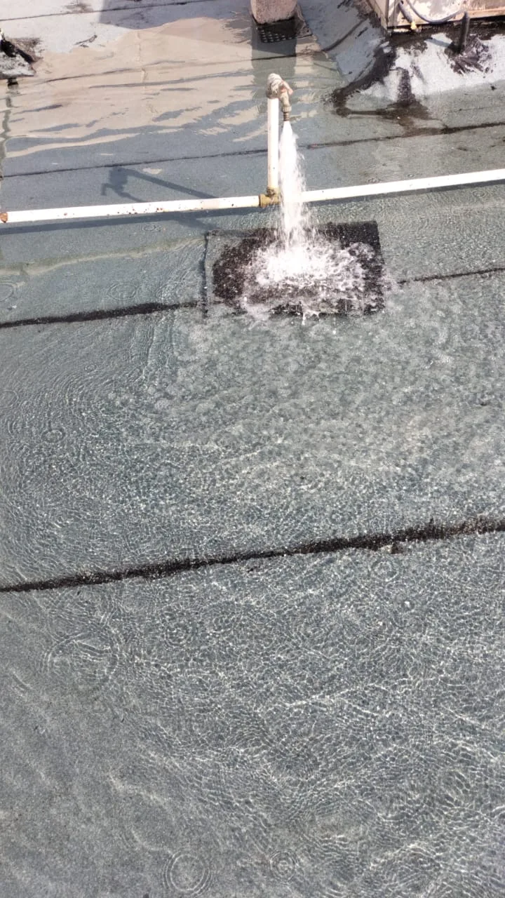 Flood test confirming the waterproofing layer holds water
