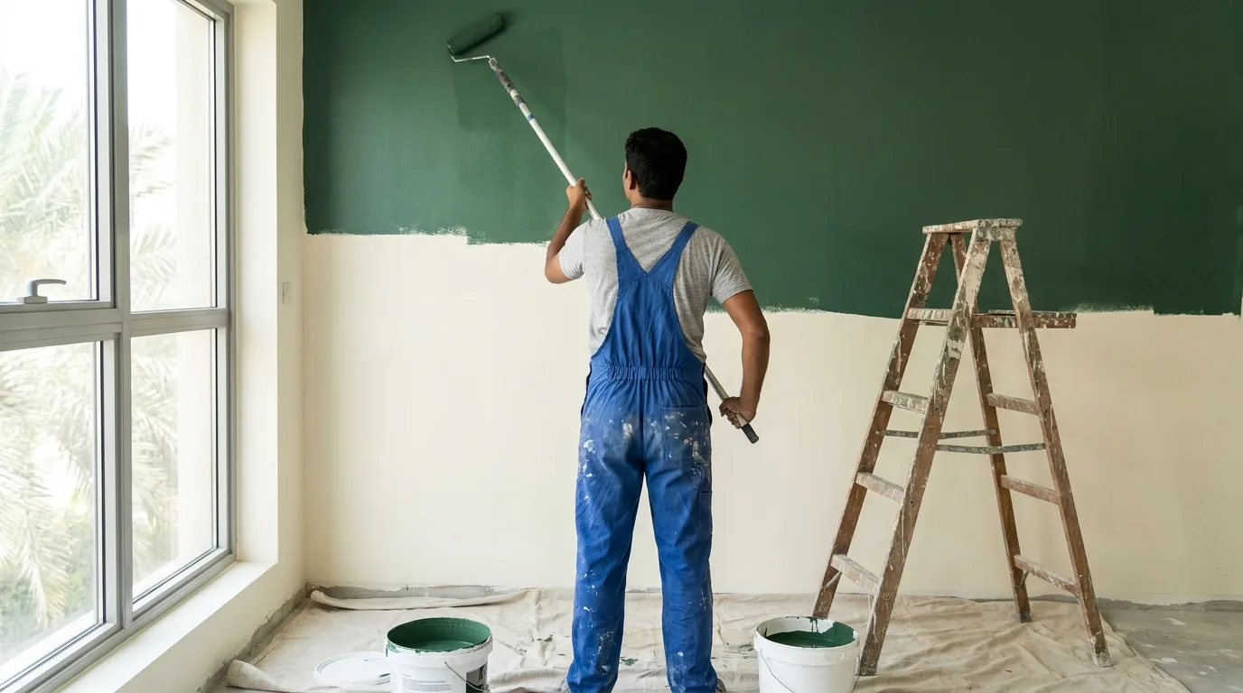 Samra Facilities handyman mounting a TV in a Dubai apartment