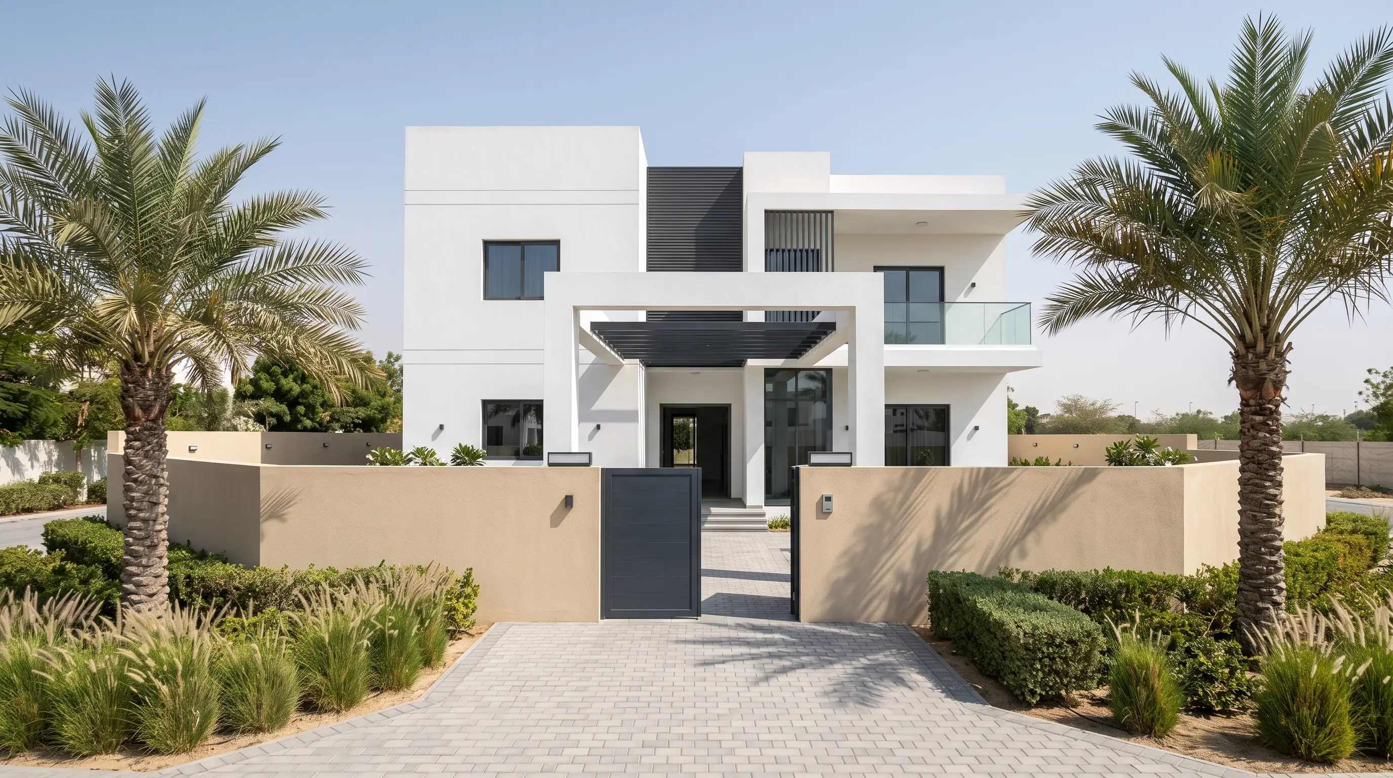 Villa elevation in Dubai finished in a UV-stable exterior system