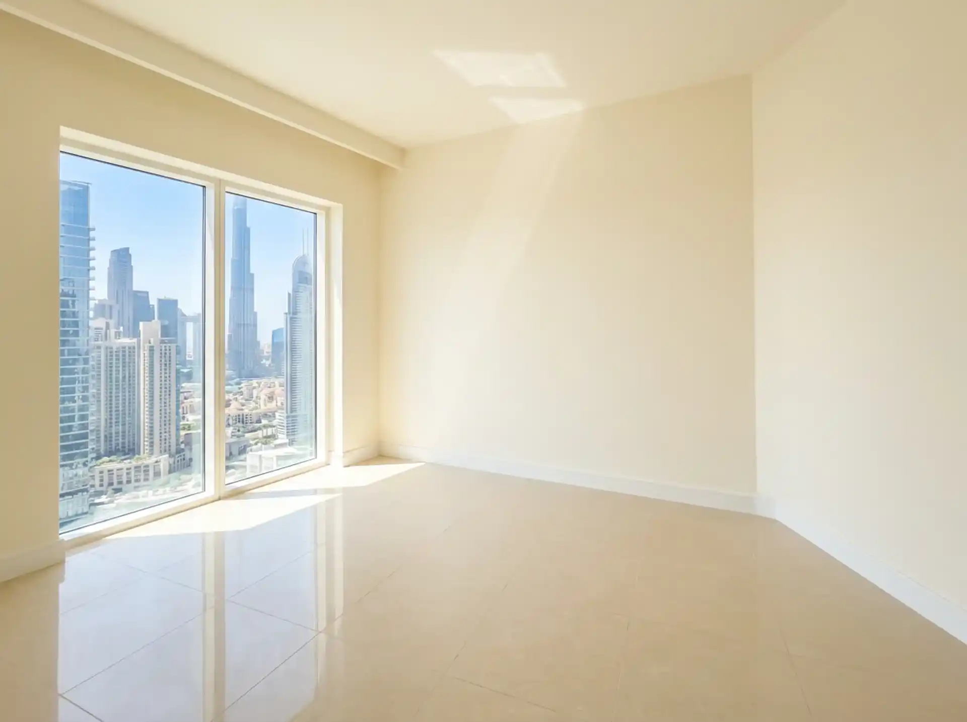 Apartment bedroom after a two-coat repaint with skirtings cut in by brush