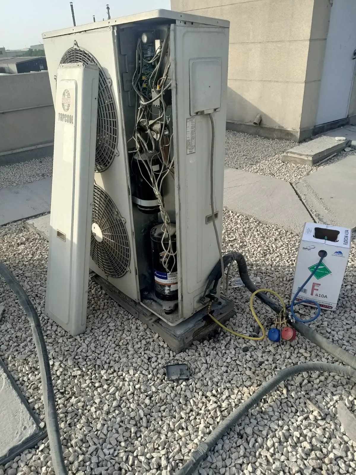 Outdoor AC unit rectification and reinstall by Samra Facilities in Dubai
