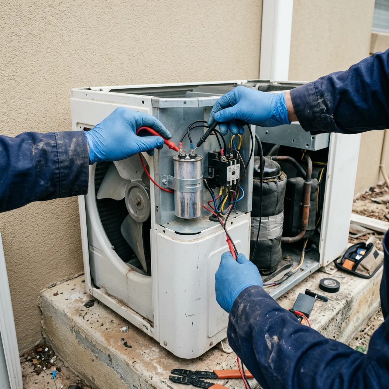 AC capacitor replacement on an older-model unit by Samra Facilities