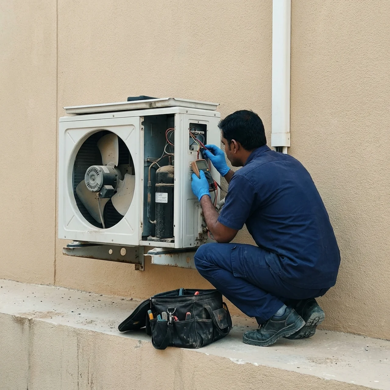 Outdoor unit fan repair by Samra Facilities in Dubai