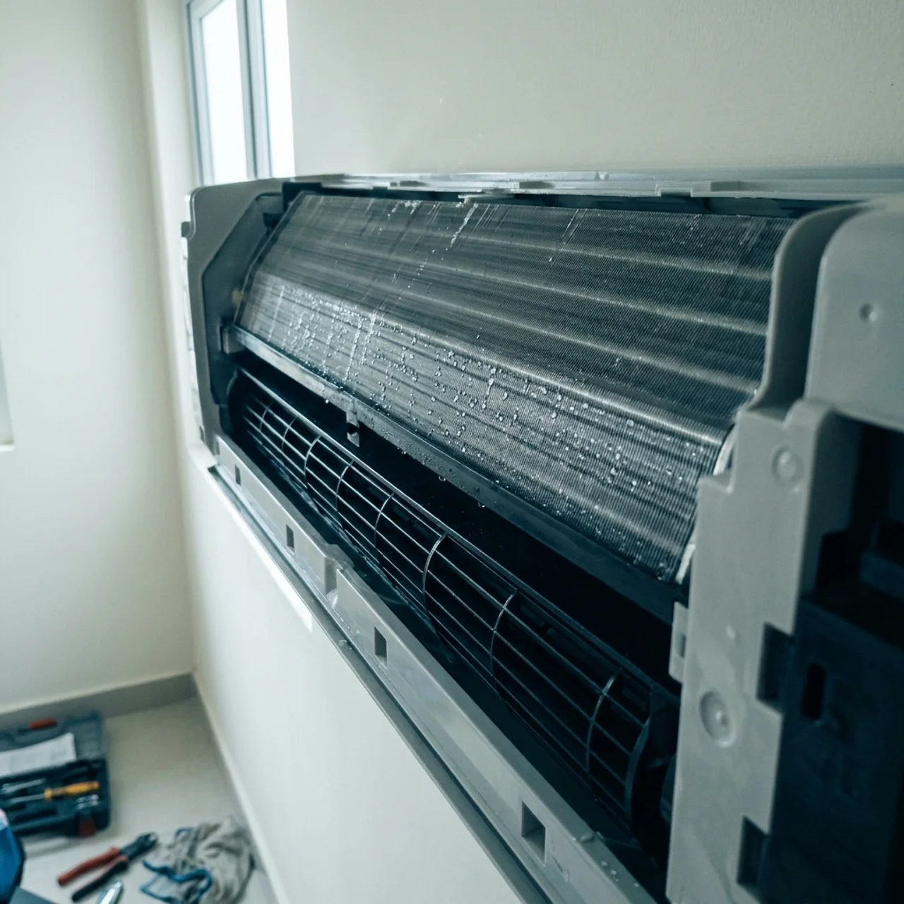 Split AC opened for cleaning by Samra Facilities in Dubai