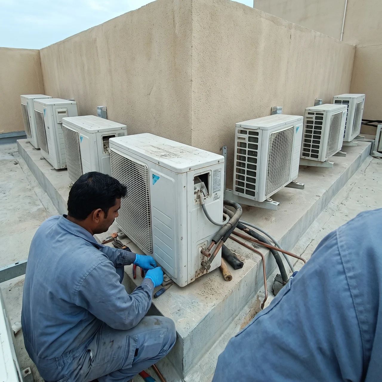 Samra Facilities team performing scheduled maintenance under a commercial AMC in Dubai
