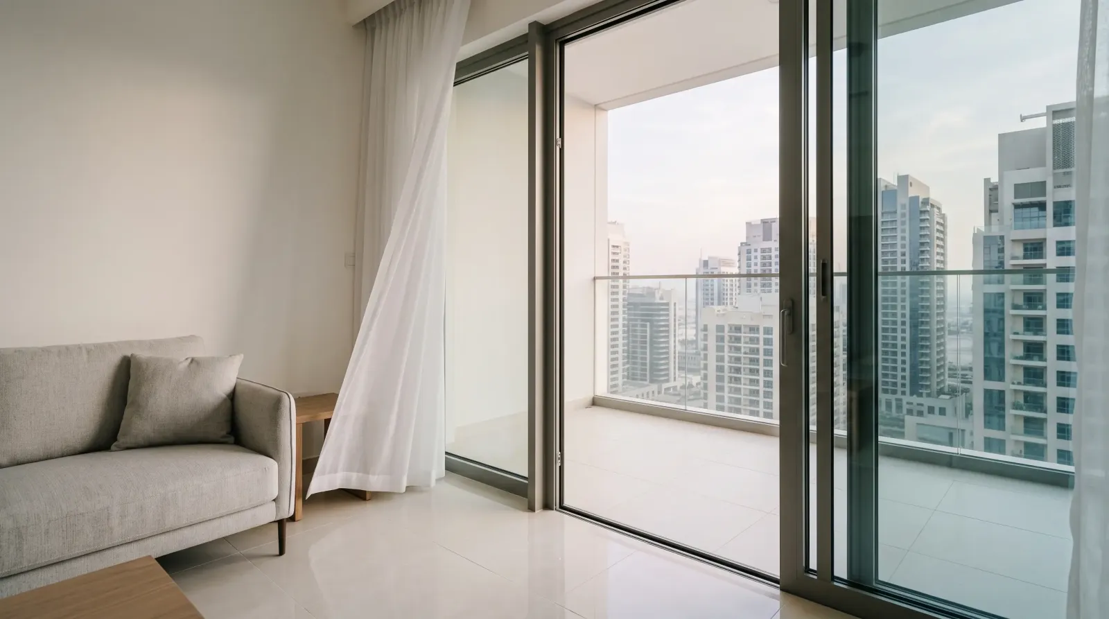 Dubai apartment living room after a full repaint, walls and ceiling in one uniform finish