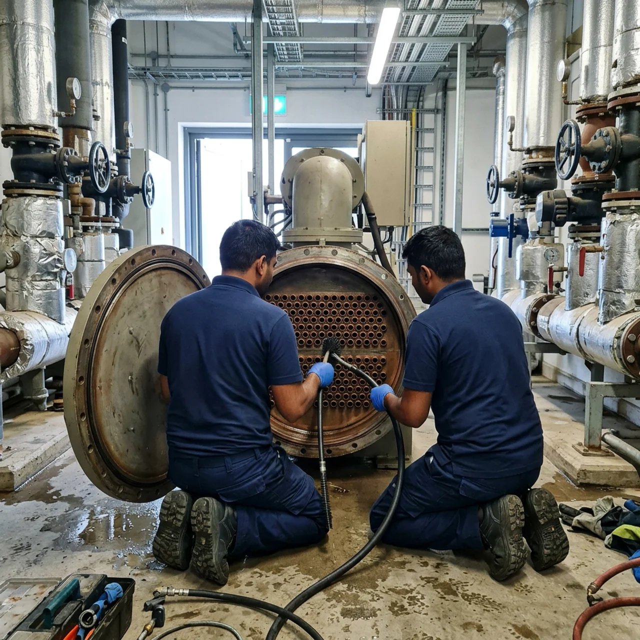 Water-cooled chiller condenser barrel repair by Samra Facilities in Dubai