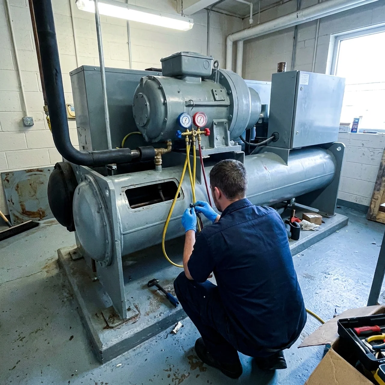 Chiller circulation pumps and strainer service by Samra Facilities in Dubai