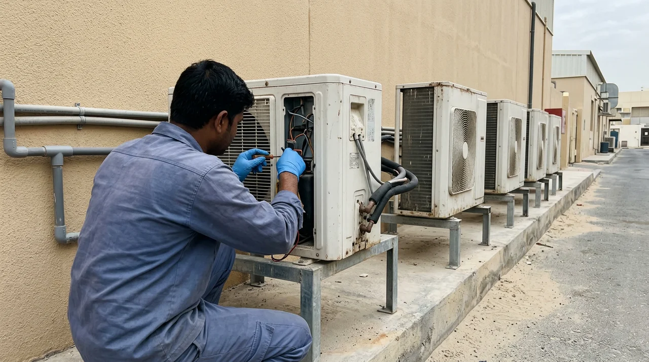 Outdoor AC unit replacement by Samra Facilities in Dubai