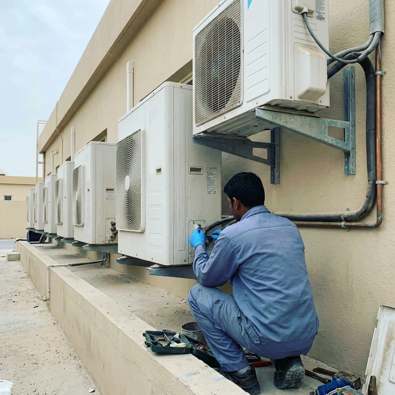 Outdoor AC unit installation by Samra Facilities in Dubai